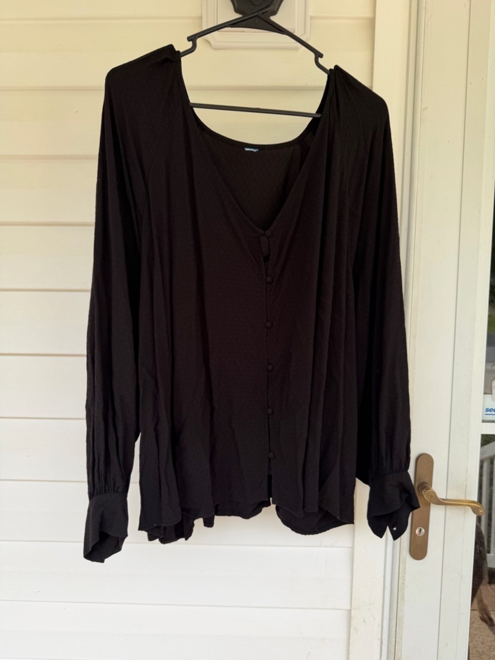 Women's Black Button-Front V-Neck Blouse